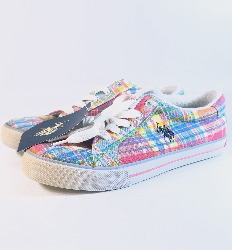 US Polo Association Perth Plaid Low Top Girls Sneakers NWT, Size 4